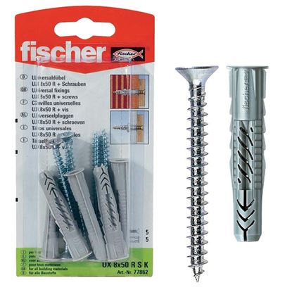 Immagine di TASSELLO UNIVERSALE IN NYLON, CON VITE TPS POZI, UX 8X50 S K, 8 PEZZI