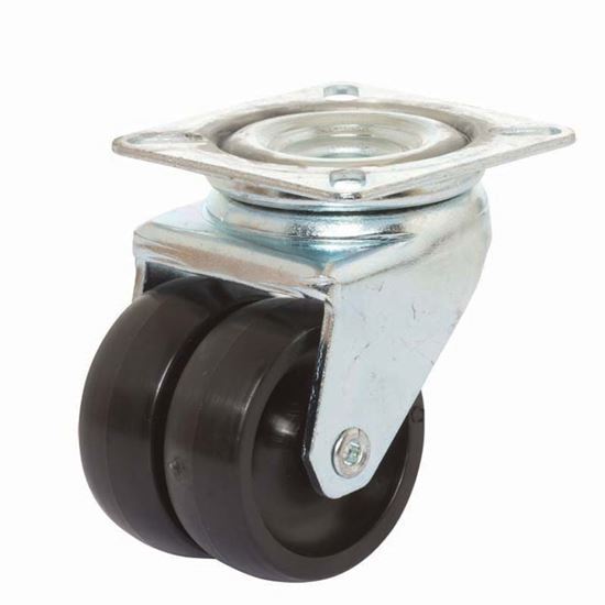 Immagine di RUOTA GEMELLATA IN POLIAMMIDE 6, SUPPORTO ROTANTE PIASTRA, COLORE NERO, PORTATA 90 KG, Ø 50X17 MM