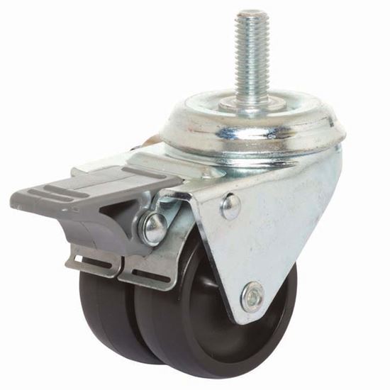 Immagine di RUOTA GEMELLATA IN POLIAMMIDE 6, SUPPORTO CODOLO E FRENO, COLORE NERO, PORTATA 90 KG, Ø 50X17 MM