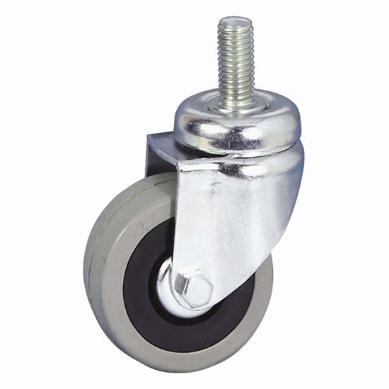 Immagine di RUOTA IN GOMMA GRIGIA, NUCLEO IN POLIPROPILENE C/PARAFILI, SUPPORTO ROTANTE C/ATTACCO A CODOLO, Ø40 MM, PORTATA 30 KG