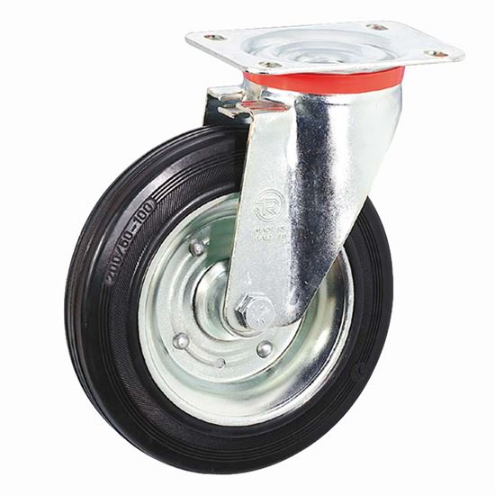 Immagine di RUOTA IN GOMMA NERA, SUPPORTO ROTANTE PIASTRA, PORTATA 80 KG, Ø 100 MM