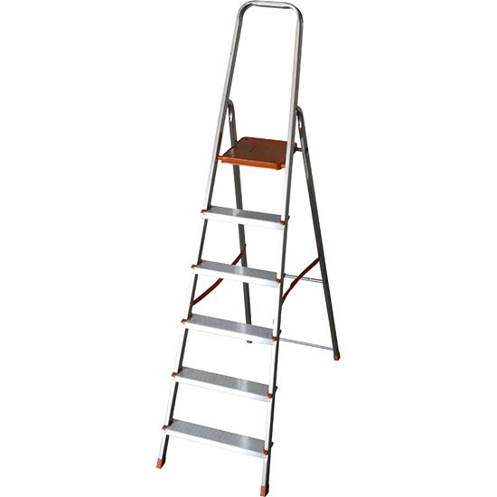 Immagine di SCALA ALLUMINIO EURODOMUS, MONTANTI 40X20/35X20 MM, GRADINI 80 MM, PESO 5,8 KG, PORTATA MAX 150 KG- EN 131, 6 GRADINI