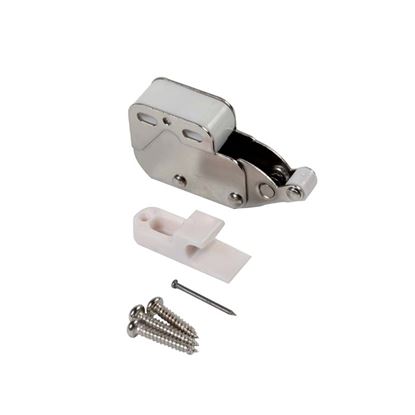 Immagine di 2 CHIUSURE A CRICCHETTO, BLOCCA ANTINE, CON RULLO, COLORE BIANCO/NICHELATO