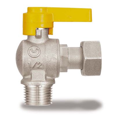 Immagine di RUBINETTO GAS, IVR, SQUADRO, CON DADO GIREVOLE, MF 1/2"X3/4"