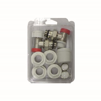 Immagine di KIT SATURN, VALVOLA/DETENTORE/TAPPI, TERMOSTATIZZABILE, SQUADRO, RAME/MULTISTRATO, 3/8"