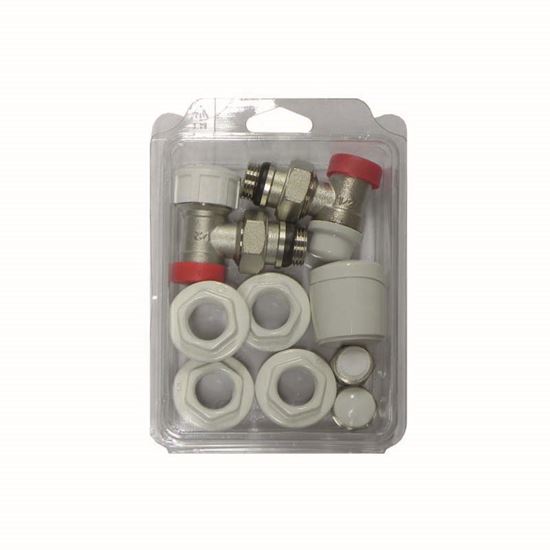 Immagine di KIT SATURN, VALVOLA/DETENTORE/TAPPI, TERMOSTATIZZABILE, SQUADRO, RAME/MULTISTRATO, 3/8"