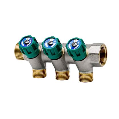 Immagine di COLLETTORE IN OTTONE STAMPATO, CHIUSURE INCLINATE 3/4"X1/2"X16, 2 VIE