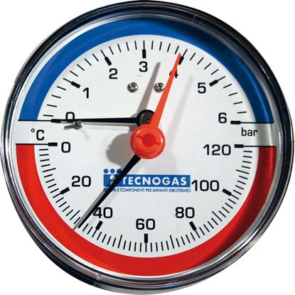 Immagine di TERMOMANOMETRO, 0/6 BAR, Ø 80 MM, 0/120°, RADIALE