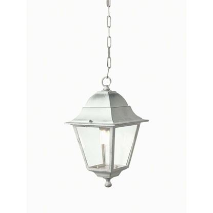 Immagine di SOSPENSIONE QUADRA OLD, DIFFUSORE IN VETRO TRASPARENTE, IP43, E27-60 W, COLORE BIANCO ARGENTO