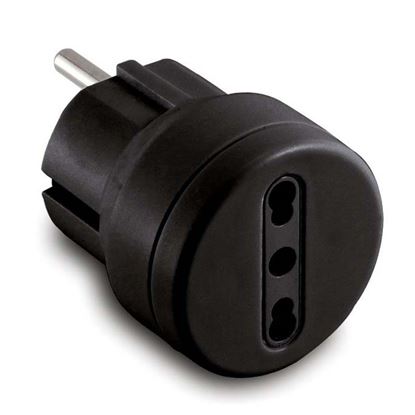 Immagine di ADATTATORE CON SCHUKO E PRESA BIVALENTE 16A 2P+T, COLORE NERO