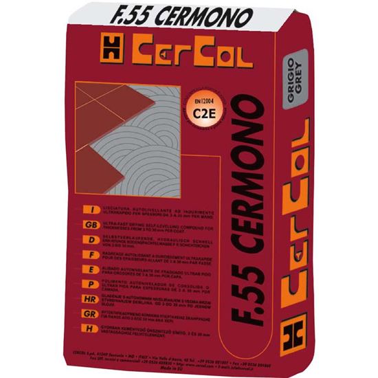 Immagine di COLLA, F55, SCIVOLAMENTO VERTICALE NULLO, PER GRES PORCELLANATO, DA INTERNI ED ESTERNI, 25 KG, COLORE GRIGIO