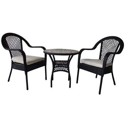 Immagine di SET RATTAN, COMPOSTO DA: 1 TAVOLO C/PIANO IN VETRO 60X60XH60 CM, 2 SEDIE 53X60XH89 CM, COLORE NERO