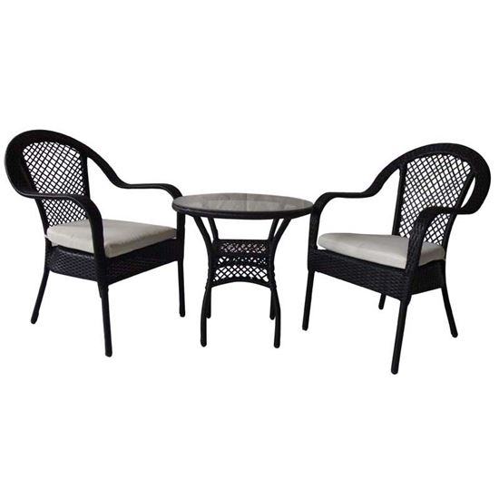 Immagine di SET RATTAN, COMPOSTO DA: 1 TAVOLO C/PIANO IN VETRO 60X60XH60 CM, 2 SEDIE 53X60XH89 CM, COLORE NERO