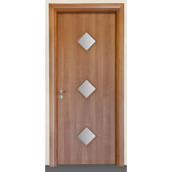 Immagine di PORTA ALESSIA NOCE CHIARO BATT., REVERS., 78X214 CM, TELAIO PIATTO, ACC. OLV, CON VETRO