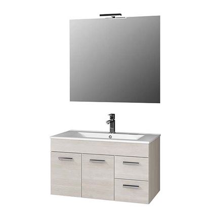 Immagine di COMPOSIZIONE VEGA 90 CM, 2 ANTE 2 CASSETTI, 90X46XH50 CM, LARICE, LAVABO SPECCHIO CON BORDO LARICE ILL LED, 90X78 CM